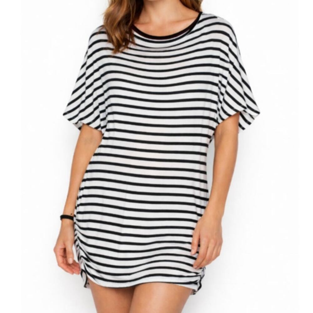 Alice + Olivia Striped Dress M Black White Ruched Dolman Sleeve Party Mini